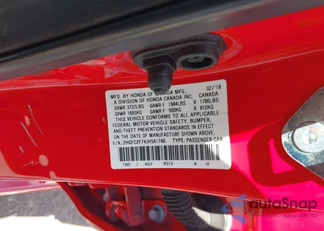 2018 Honda Civic Ex from USA, damaged, VIN 2HGFC2F74JH541746